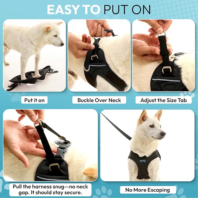 Gooby Escape Free Easy Fit X Step-in Dog Harness, Vegas Black, Large | Patented escape-free, tightens on back-out; Choke-free X-frame + V-neck; Quick-release buckle; Reflective trim