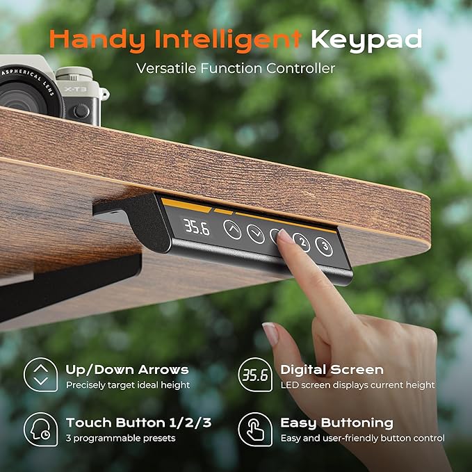 Huuger 55 x 28 Large Electric Standing Desk with 4 AC Outlets, Type-C Port, Height Adjustable Computer Desk, 27.6" Deep Desktop, Stand up Gaming Office Desk, 3 Preset Heights, Rustic Brown