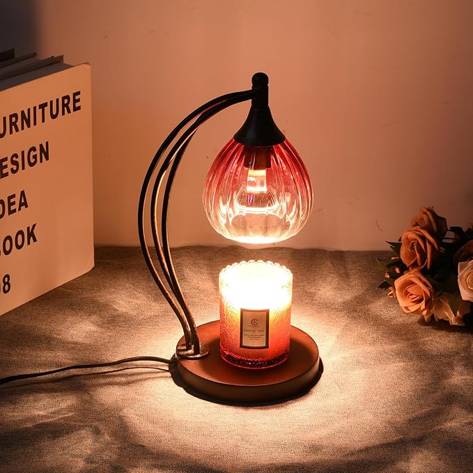 Candle Warmer Lamp with Timer -Dimmer Candle Warmer Light for Jar Candles -Electric Wax Melt Warmer Lamp, Birthday Gifts for Women Mom House Warming Gifts New Home Decor Ruby Red Gradient 2 Bulb