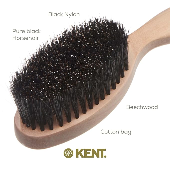Kent BRD5 Men's Beard and Mustache Brush - Hand-Mixed Horsehair and Nylon Blend for Flawless Shaping and Grooming, Ergonomic Pistol-Like Grip Wood Handle, Dry or Wet Beard, Distributes Oils/Balms