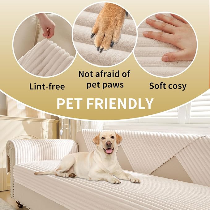 HAOMAIJIA Waterproof Couch Cover for Dogs Washable,Faux Fur Pet Couch Covers for Sofa,Soft Dog Bed Cover Non-Slip Couch Covers for 3 Cushion Couch Sofa Pet Friendly (Off White, 35" x 82")