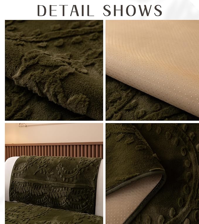 Green Fuzzy Rabbit Plush Sofa Cover Cozy Warm Sofa Couch Covers with 3D Jacquard Leaf Pattern Non-Slip Easy-to-Install Shaggy Sofa Slipcover Prefect for Kids Dogs Cats Cats(Green,36"x94")