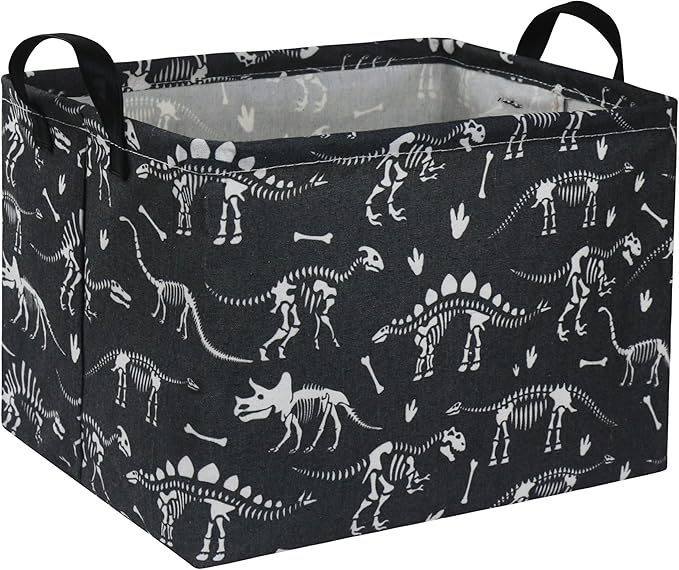 HIYAGON Rectangular Dinosaur Basket Empty Cute Storage Bin Organizer Box Dinosaur Room Decor for Books(Black Dinosaurs)