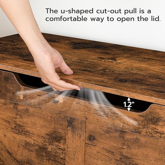 HOOBRO Storage Bench, 39.4” Retro Wooden Storage Chest with U-Shaped Cut-Out Pull, Safety Hinge, Supports 220 lb and Easy Assembly for Toy Box Organizer (Rustic Brown) BF771CW01