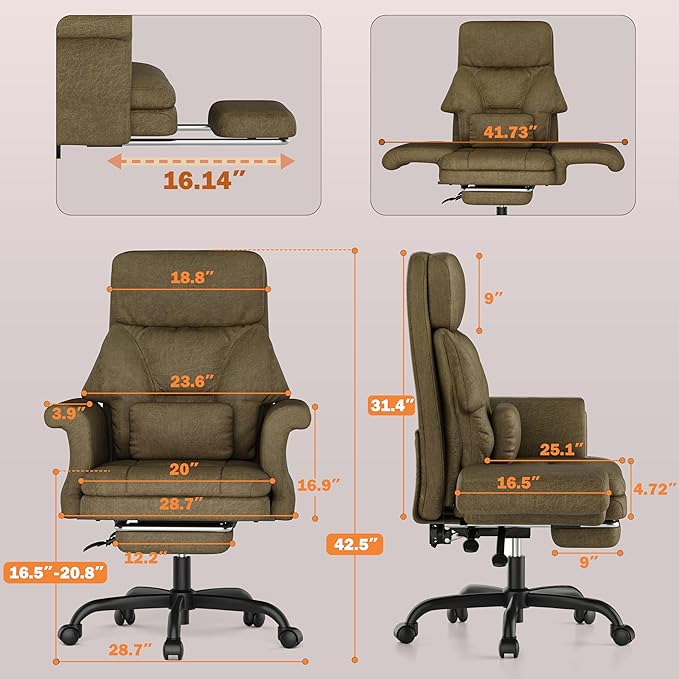 ELABEST C39 Cross Legged Office Chair with Footrest & Convertible Armrests-Pet-Friendly Criss Cross Home Desk Chair, Ergonomic Big and Tall Executive Chair with Lumbar Pillow