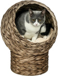 PawHut Handwoven Elevated Cat Bed for Indoor Cats 20" H Gray | Soft Cushion & Egg Chair Shape, Basket Bed Kitty House with Stand, Raised Wicker House