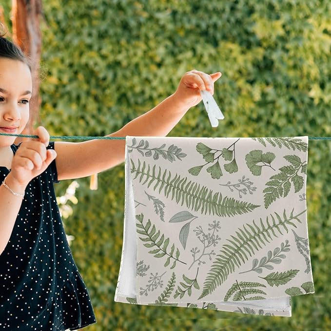 2 Pack Farmhouse Leaf Hand Towels for Bathroom,Soft Absorbent Tropical Sage Green Leaves Fern Wildflower Plant Kitchen Dish Towels,Decorative Guest Bathroom Towels for Face,Shower,Gym 14"x28"