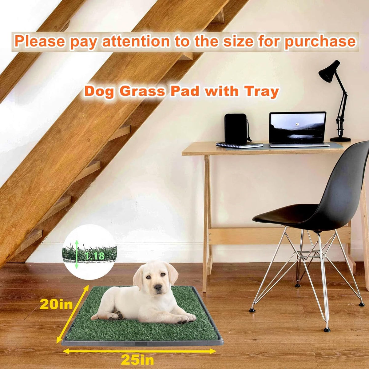 Dog Grass Pad with Tray 25"X20" - Portable Dog Litter Box for Balcony/Patio, Indoor/Outdoor Artificial Turf Pet Potty for Puppy Training, with Washable Pee Pad and Fake Grass Mat