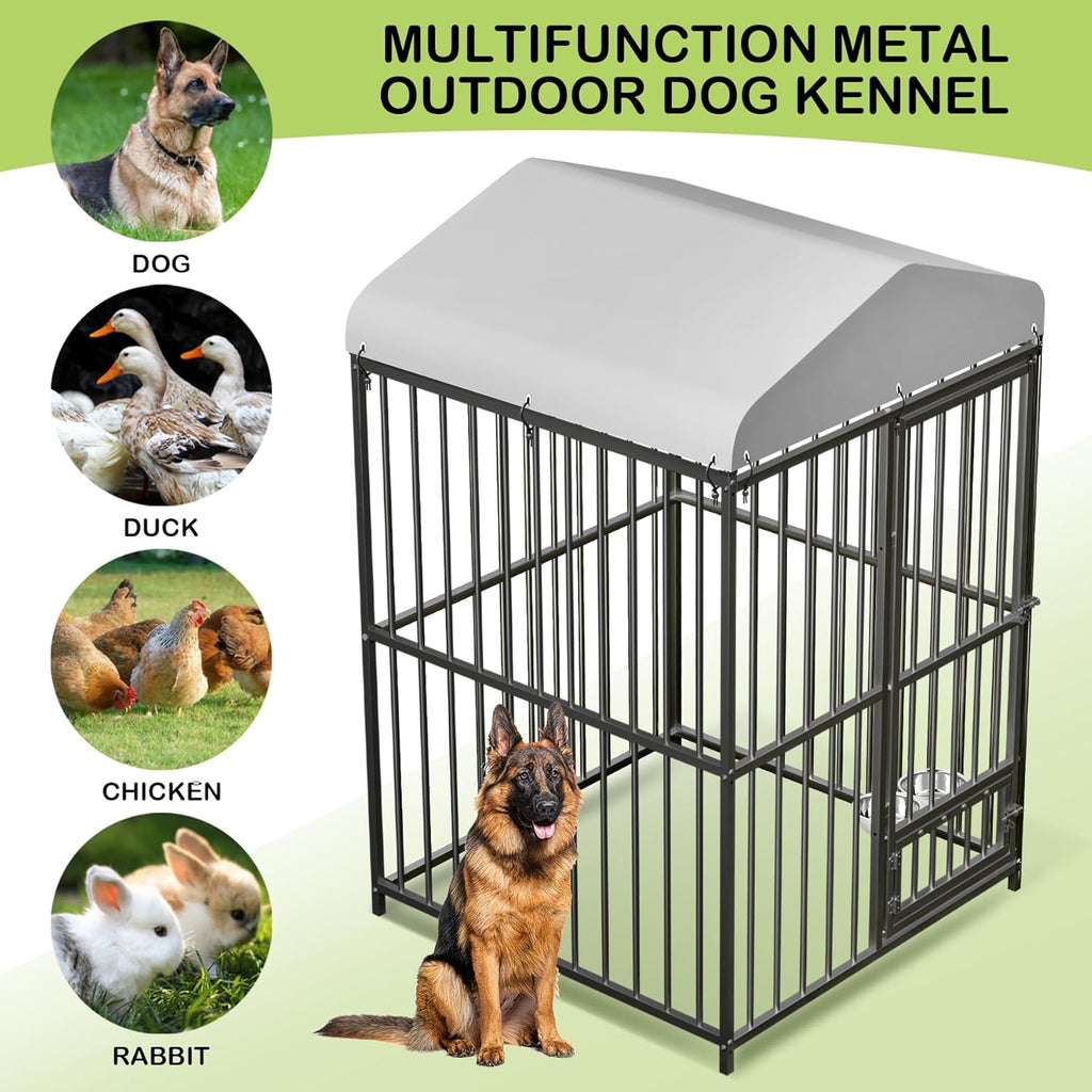 4x4x6 FT Outdoor Dog Kennel,Heavy-Duty Enclosures Outside with UV-Resistant Waterproof Roof Cover and Lock,for Medium and Large Dogs,Easy Assembly