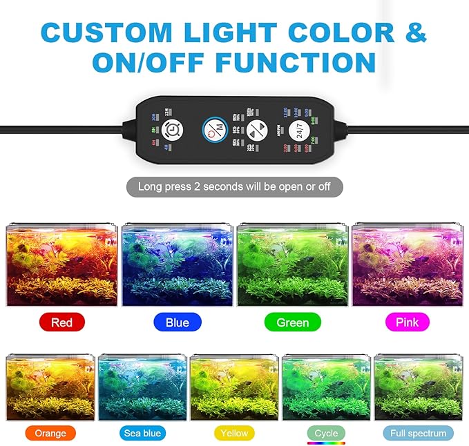 SEAOURA 24/7 Cycle LED Aquarium Plant Light-Full Spectrum Fish Tank Light, Auto On/Off, 24/7 Lighting Modes and DIY Mode, Adjustable Timer/Brightness, for 18 Inch to 24 Inch Planted Tank