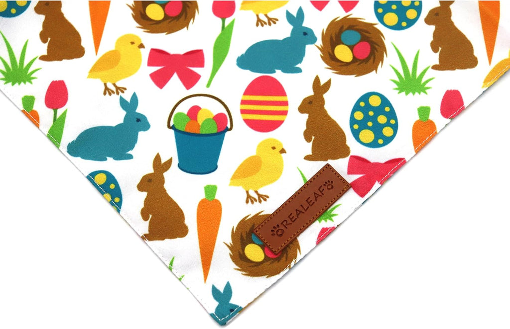 Realeaf Easter Dog Bandanas 2 Pack, Reversible Bunny Carrot and Easter Eggs Pet Scarf for Boy and Girl, Premium Durable Fabric, Holiday Bandana for Medium and Large Dogs Pets(Large)