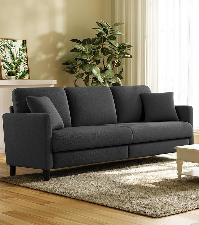 83" Couches for Living Room, Comfy Sofas for Living Room, Teddy Sofa Couch, Tool-Free Setup Loveseat Sofa, All-Wood Love Seat Couches, Small Couch 2 Pillows Included, Grey