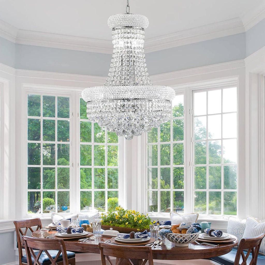 10 - Light Unique Empire Crystal Chandelier for Dining Room Foyer Entryway Living Room Bedroom Chrome Finish