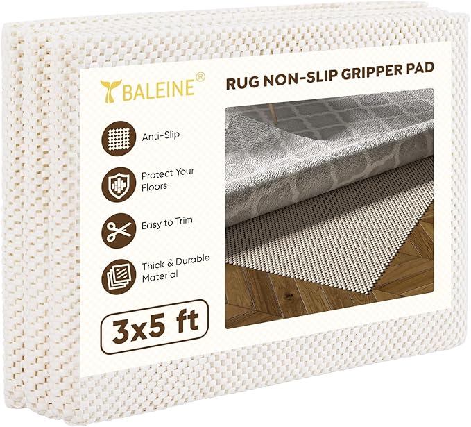 BALEINE Non Slip Rug Pad Rug Gripper for Hardwood Floors, Extra Thick Non Slip Mat Under Carpet (3'x5')