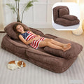 Foldable Lazy Sofa Bed with 5 Levels Adjustable Backrest, Brown | Comfy Upholstered Human Dog Bed for Adults and Pets, Lazy Floor Lounger with 2 Soft Cushions for Living Room Bedroom