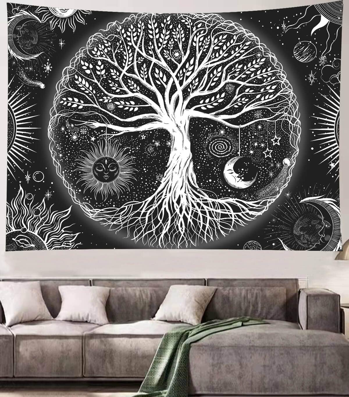 FORATER Tree of Life Tapestry Wall Hanging, Sun and Moon Aesthetic Wall Tapestry Black and White Tapestries Home Decor for Living Room Bedroom(61 x 82 Inch, Black and White)