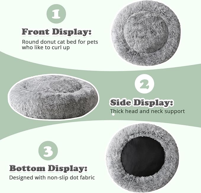 JOLLYVOGUE Dog & Cat Bed, Calming Anti-Anxiety Pet Bed for Small Dogs, Fluffy Donut Cushion for Small and Medium Pets (23")