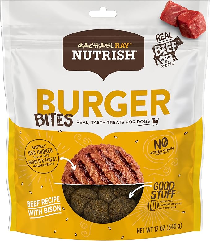 Nutrish Rachael Ray Burger Bites Dog Treats, Beef Recipe with Bison, 12 oz. Pouch