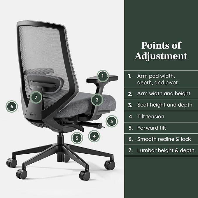 Branch Ergonomic Chair Pro - Mesh Office Chair with 14 Points of Adjustment - Height, Depth & Tilt Adjustable - 5D Armrests - Forward Tilt, Smooth Recline, and Lumbar Support - Boulder