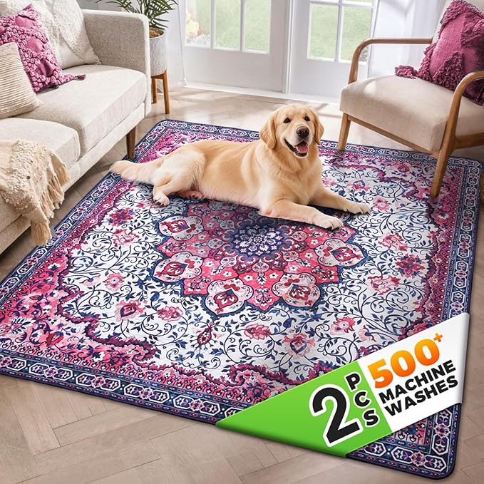 Hompet 2 Pack Super Absorbent Dog Door Mat for Muddy Paws, Washable Pee Pads for Dogs, Reusable Puppy Training Pads, Quick Dry Non-Slip Pet Entryway Rug, Leak-Proof Potty Pad for Indoor Floors 72x72