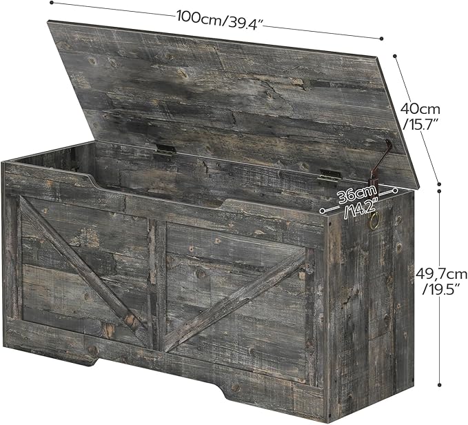 HOOBRO Storage Bench, 39.4” Retro Wooden Storage Chest with U-Shaped Cut-Out Pull, Safety Hinge, Supports 220 lb and Easy Assembly for Toy Box Organizer (Vintage Gray) VP771CW01