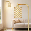 QiMH Industrial Floor Lamp for Living Room, Modern Standing Lamp with Crystal Lampshade Pedal Switch, 67” Tall Lamp for Bedroom Study Room, Gold(2700K LED Bulb Included)