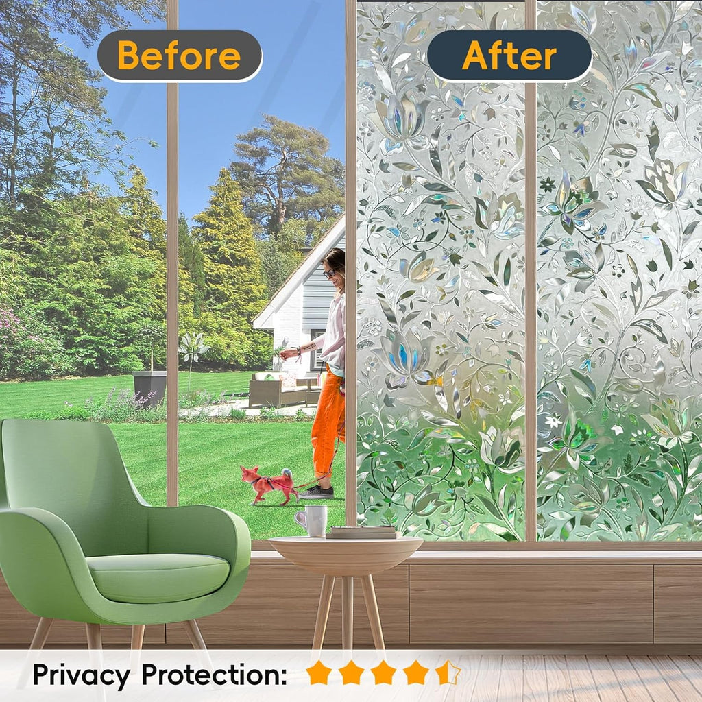 Rainbow Window Privacy Film Decorative, Stained Glass Window Tint for Home, 3D Decals Window Clings for Glass Windows, Static Cling Window Sticker, Suncatcher Window Cover,29.5" by 78.74"