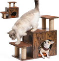 FUKUMARU 3-in-1 Pet Stairs, Retro-style Dog Steps for Cats and Small Dogs, Wooden Cat Stairs for High Bed with Scratching Post, Dog Ramp for Couch with Cat Condo Cave, Easy to Clean & Aesthetic Design