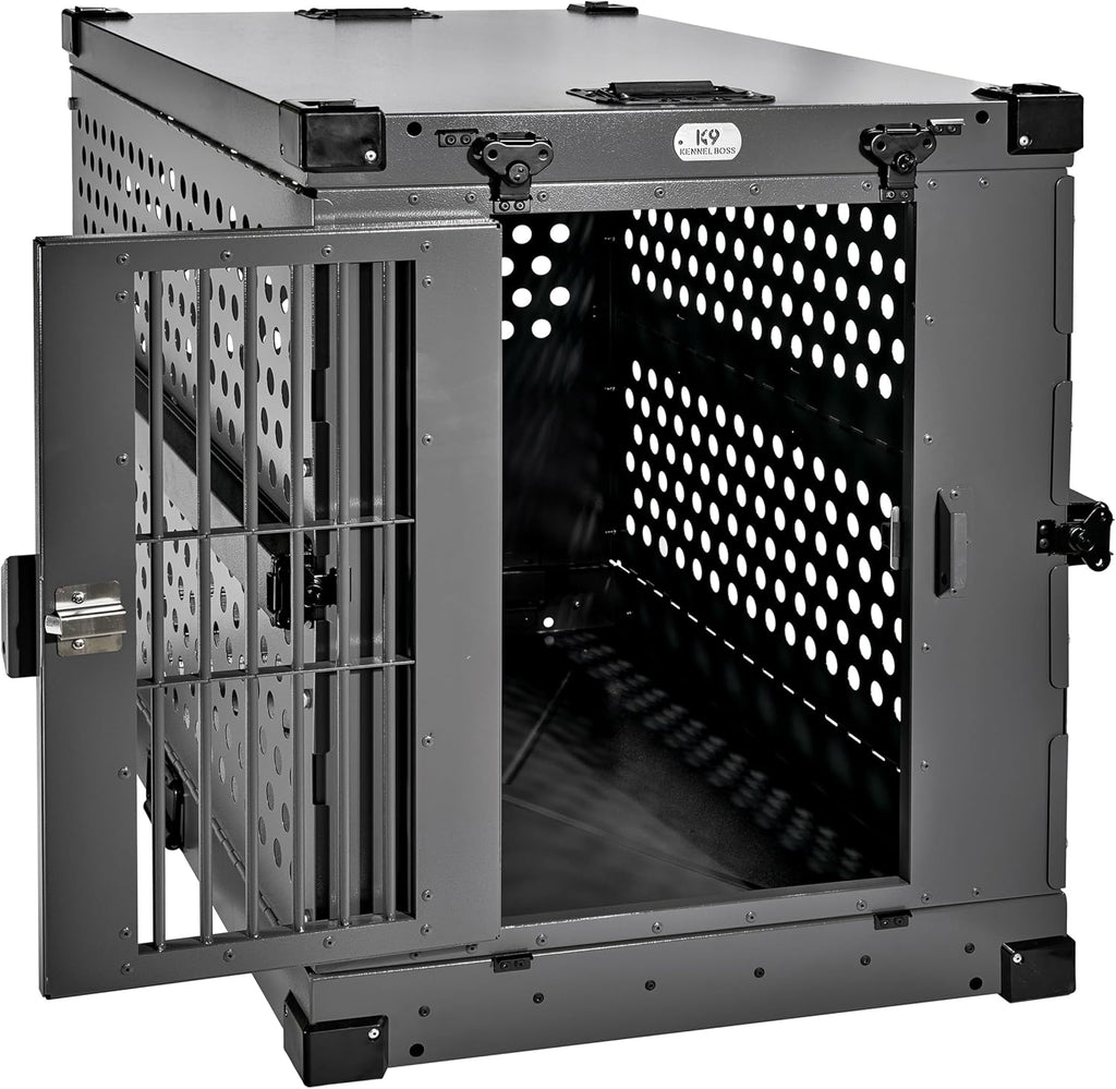 Heavy Duty Fully Collapsible Powder-Coated Aluminum Dog Crate - Large (Gray)