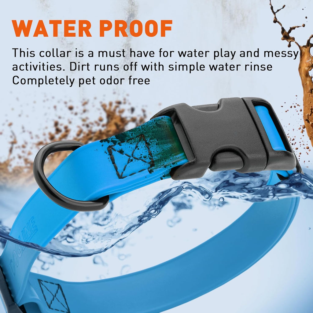 Dogline Biothane Waterproof Dog Collar with Quick Release Buckle Strong Coated Nylon Webbing with Odor- Proof for Easy Care Easy to Clean Fits Small Medium or Large Dogs, Dogline Blue 3/4" W 12-19" L