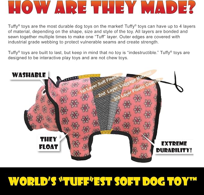 TUFFY® : Bull Dog Toy: Ultra Durable Plush Toy with Multiple Layers & Reinforced Seams, Washable and Floats, Original Construction