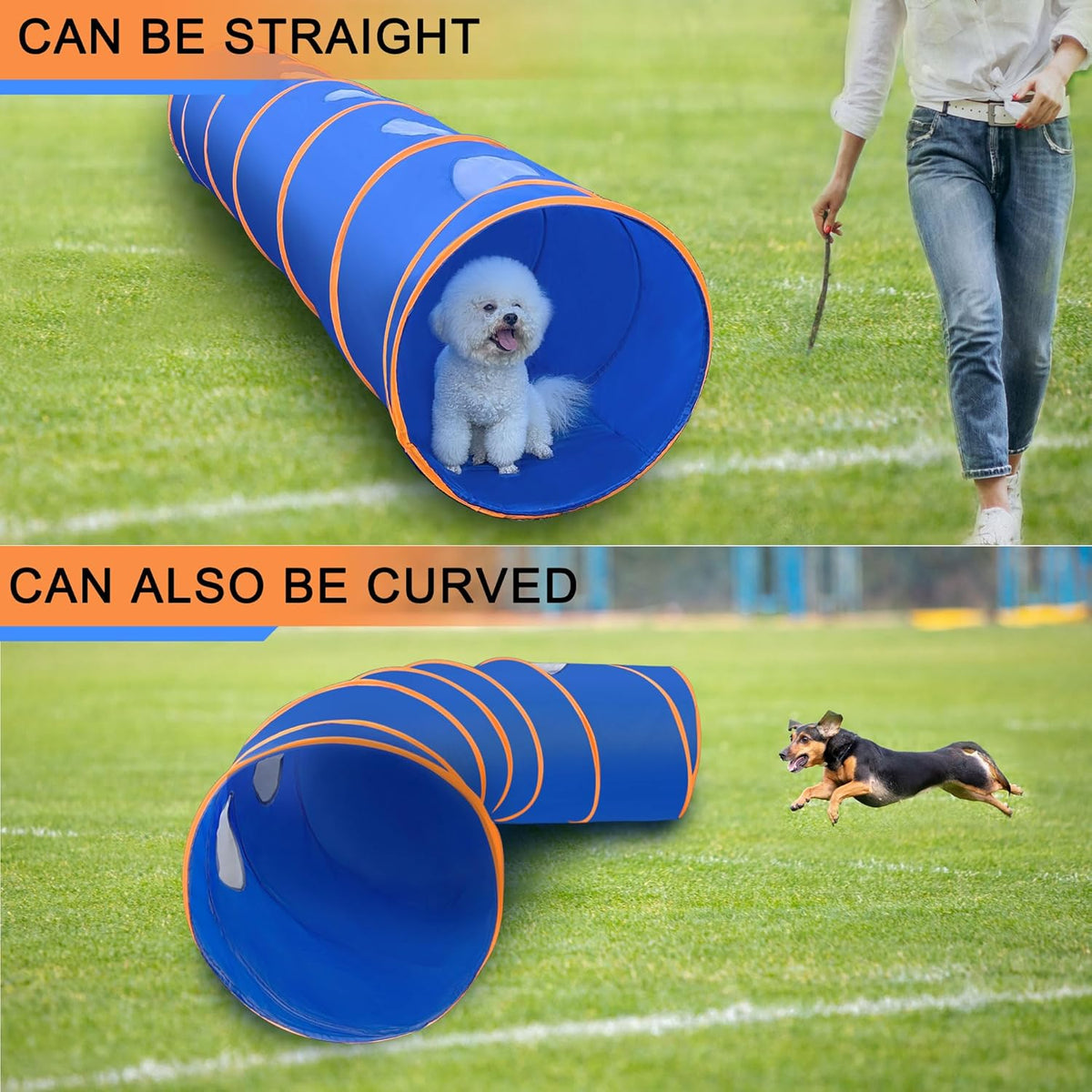 Dog Agility Tunnel with Ventilated mesh, Dog Agility Equipment, Dog Agility Training with Carry Bag (Blue+Orange)