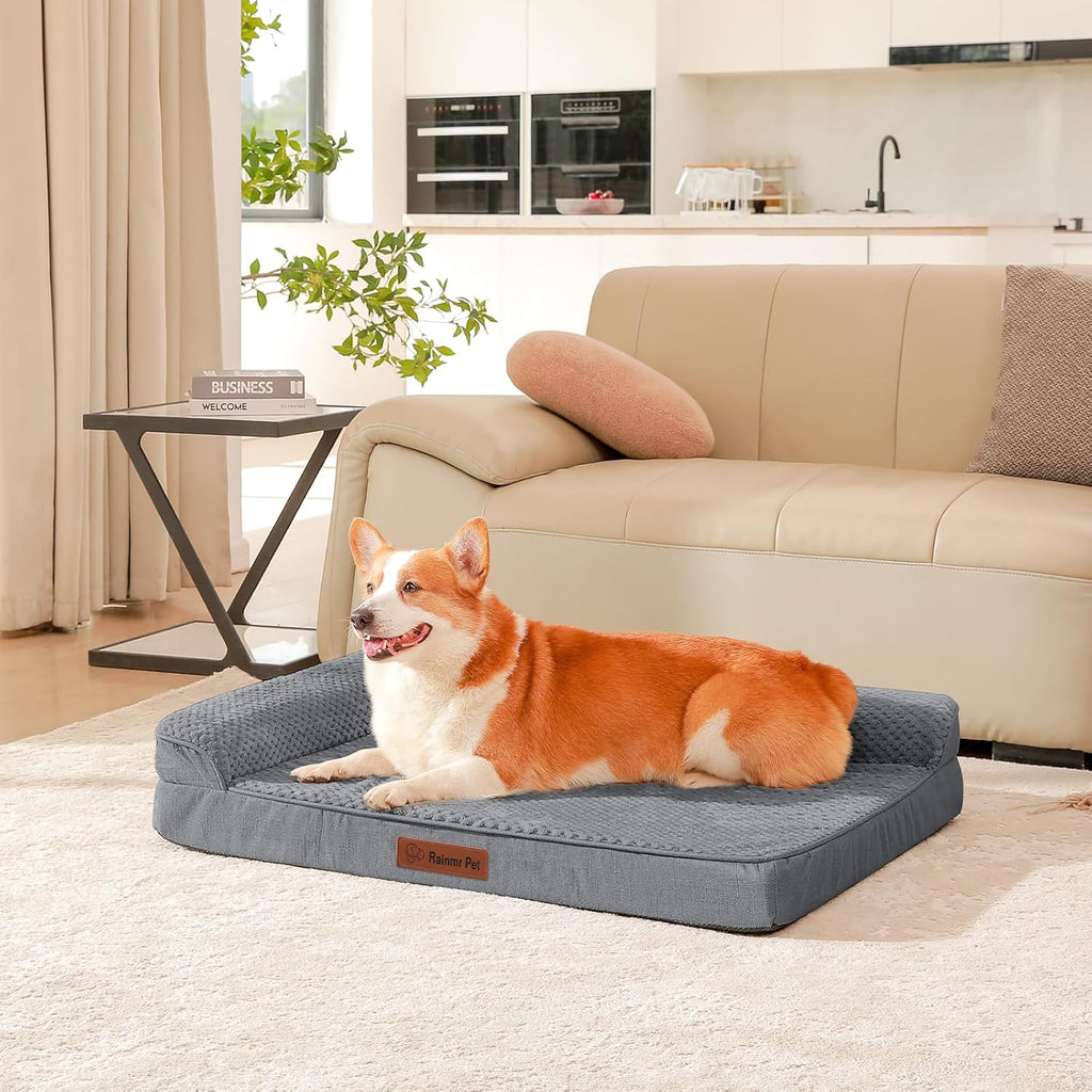 Orthopedic Dog Bed, 3 Inch Memory Foam Dog Beds for Large Dogs, Washable Removable Cover, Nonskid Bottom, Waterproof Pet Couch for Indoor, Outdoor or Car Use, 36x27 Inches L Dark Grey