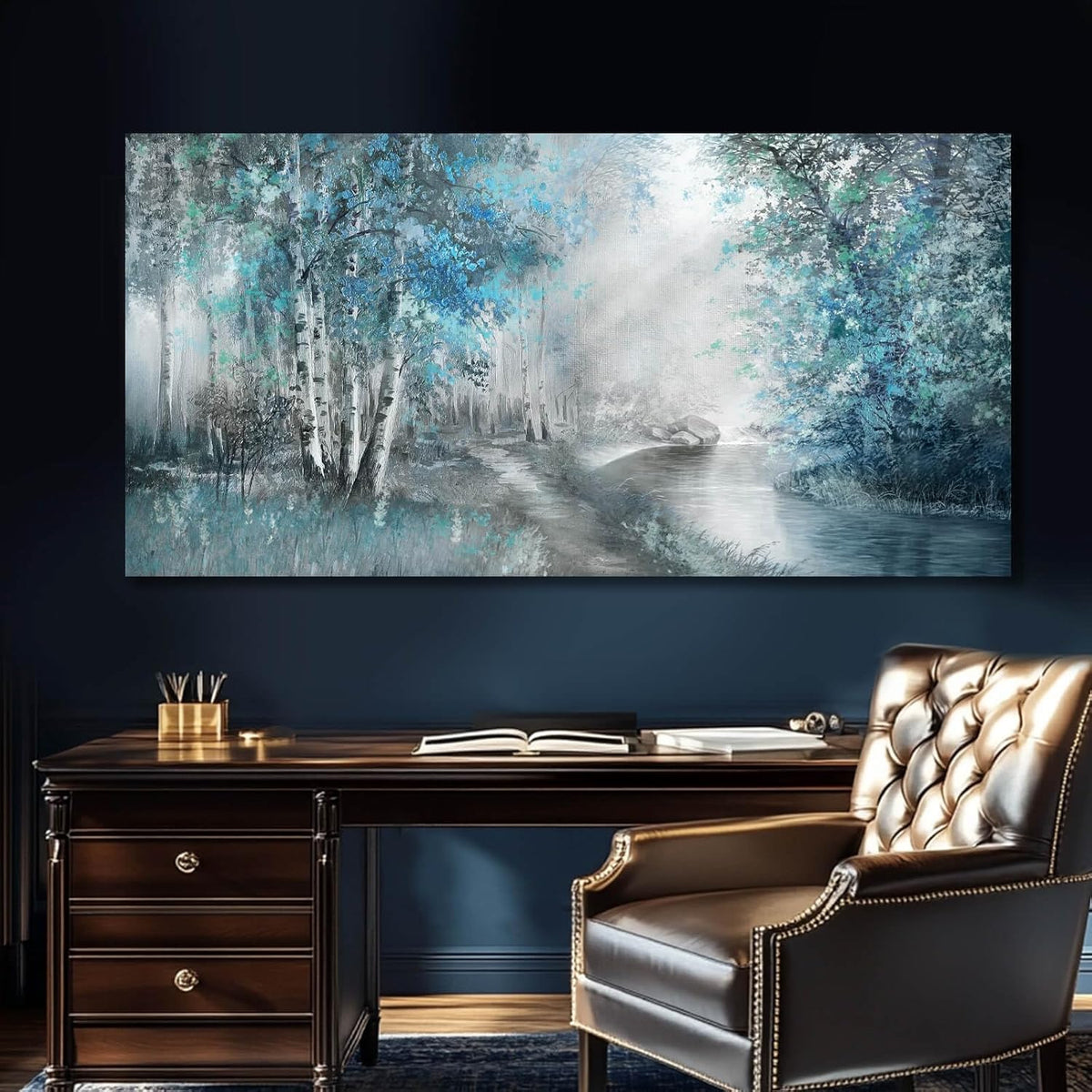 SOUGUAN Forest Wall Art for Living Room Foggy Tree Artwork Sunlight Wall Decor Nature Wall Decorations on Canvas 24"x48" Wall Paintings Ready to Hang