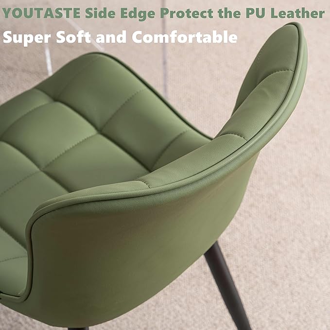 YOUTASTE Olive Green Dining Chairs Set of 2 PU Leather Upholstered Modern Armless Dining Room Chair with Back Metal Legs Kitchen Dinner Accent Guest Chairs for Vanity Reception Waiting Room