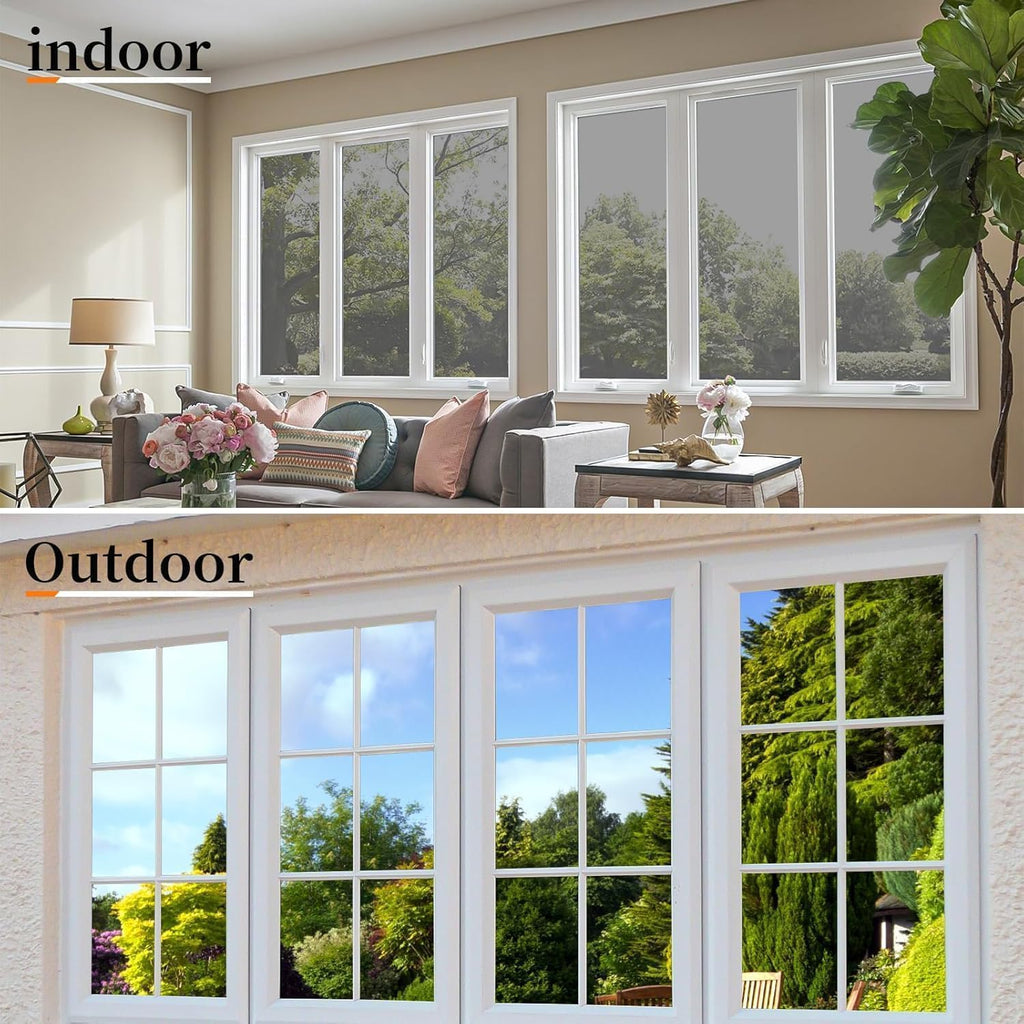 Niviy One Way Window Privacy Film See Out Not in Window Tint for Home 17.5 x 118 Inch Heat Blocking Anti UV Glass Door Mirror Reflective Window Film Home Office, Silver