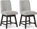 Signature Design by Ashley Burkhaus Counter Height Upholstered Swivel Barstool, Set of 2, Foam Cushion, Metal Footrest, Solid Wood Frame, Beige & Dark Brown