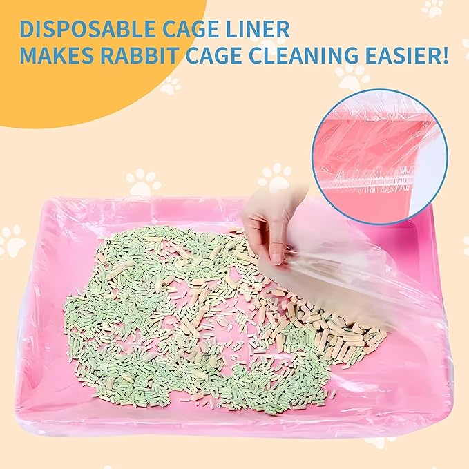 Disposable Cage Liner Bags (100-Pack) – 27'' X 19'' Clear Plastic Rabbit Cage Liners, Leak-Proof Toilet Film for Bunny, Guinea Pig, Hamster, Hedgehog & Small Animals – Universal Crate Tray Covers for