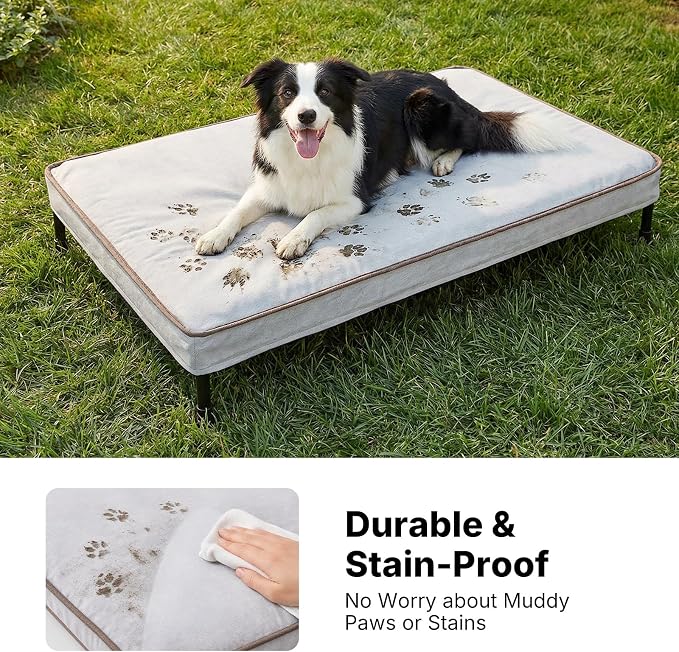 Veehoo Outdoor Elevated Dog Bed with Washable & Waterproof Cushion, Cooling | Medium Raised Dog Cot with Removable Cover, Brethable Mesh, Orthopedic Pet Bed for Indoor & Outdoor, 35" x 25", Dark Grey