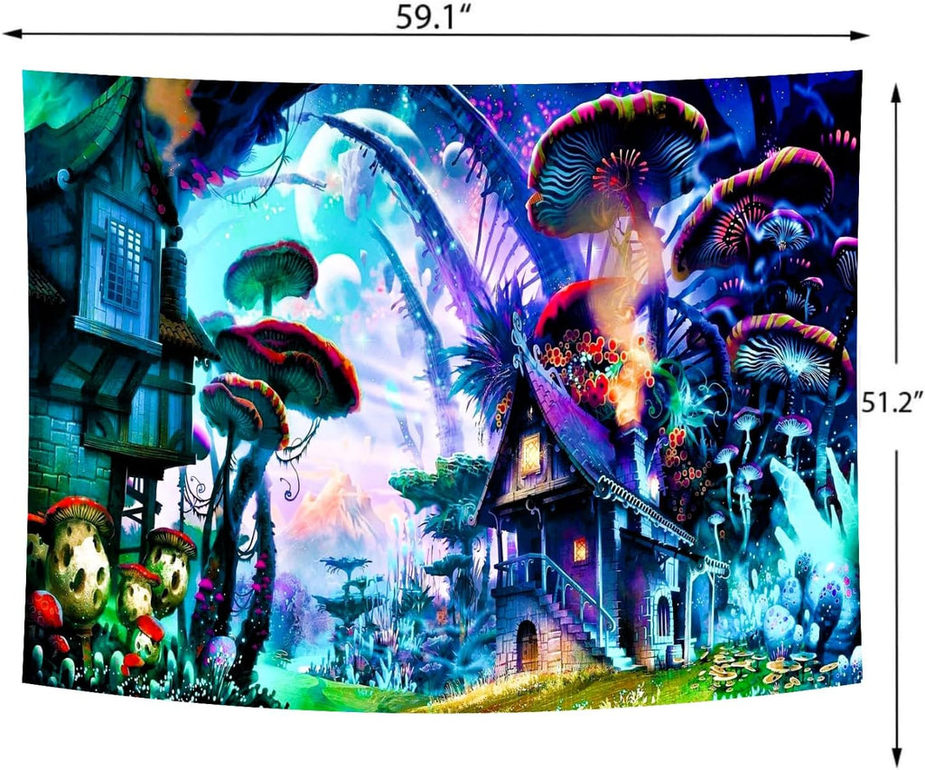 Delur Fantasy Forest Tapestry Enchanted Forest Mystical Magical Tree Tapestry Psychedelic Abstract Nature Landscape Wall Hanging Headboard for Bedroom Living Room Home Decor (51.2" x 59.1")