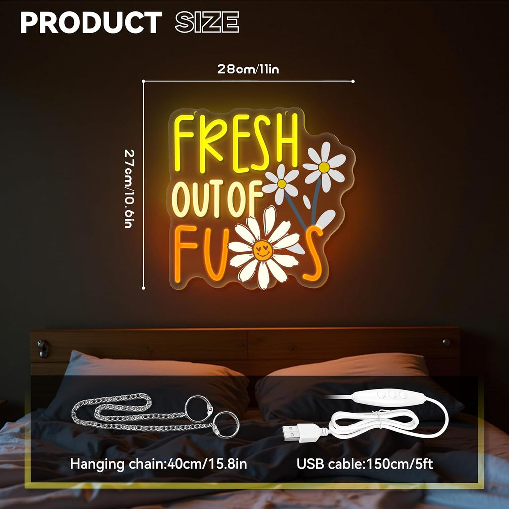 FRESH OUT OF FUS Neon Sign, Funny Novelty Neon Signs for Wall Decor, Dimmable Acrylic Neon Lights for Living Room Bedroom Party Decorations, Perfect Gifts