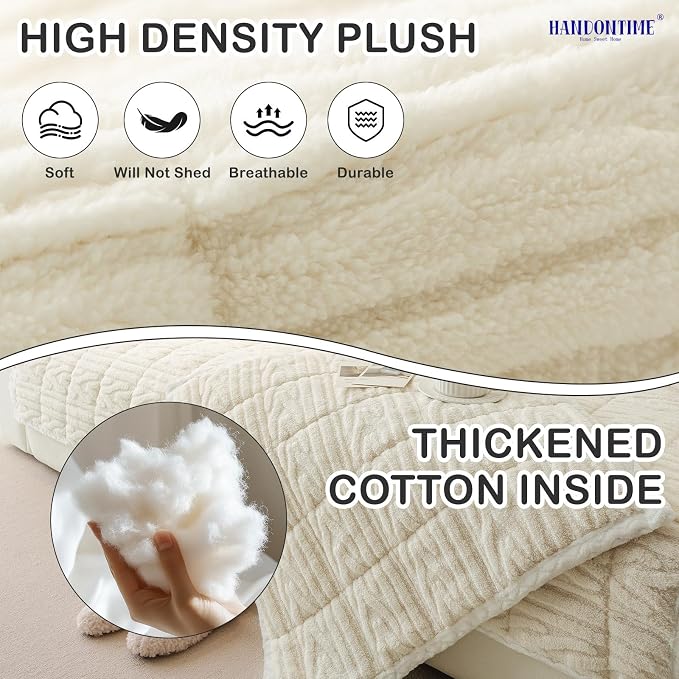 HANDONTIME Couch Cover for Dogs Washable, Fuzzy Sofa Cover for Pets Geometric Jacquard Non-Slip Couch Protector for Dogs Pet-Friendly Sectional Cushion Covers Pet Furniture Cover (Beige,35.4" x 94.5")