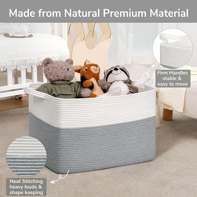 Goodpick Large Blanket Storage Baskets for Organizing, Woven Basket for Blankets, Clothes, Toy Basket Storage Kids, Rectangle Rope Baskets for Storage, 23.6" x 15.7" x 13.8"