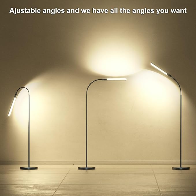 Floor Lamp, 18W Super Bright LED Floor Lamps for Living Room with Remote, Stepless Dimming Color Temperature & Brightness, Modern Adjustable Neck Standing Lamp Ideal for Bedroom, Office, Study