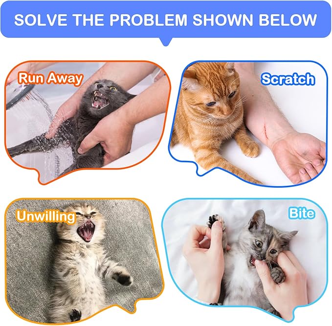 Cinf Cat Bathing Bag(Free Muzzle) Breathable Mesh Anti Scratch Adjustable Cat Grooming Bag for Nail Trimming, Bathing Soft Cat Washing Bag(Light Blue) M