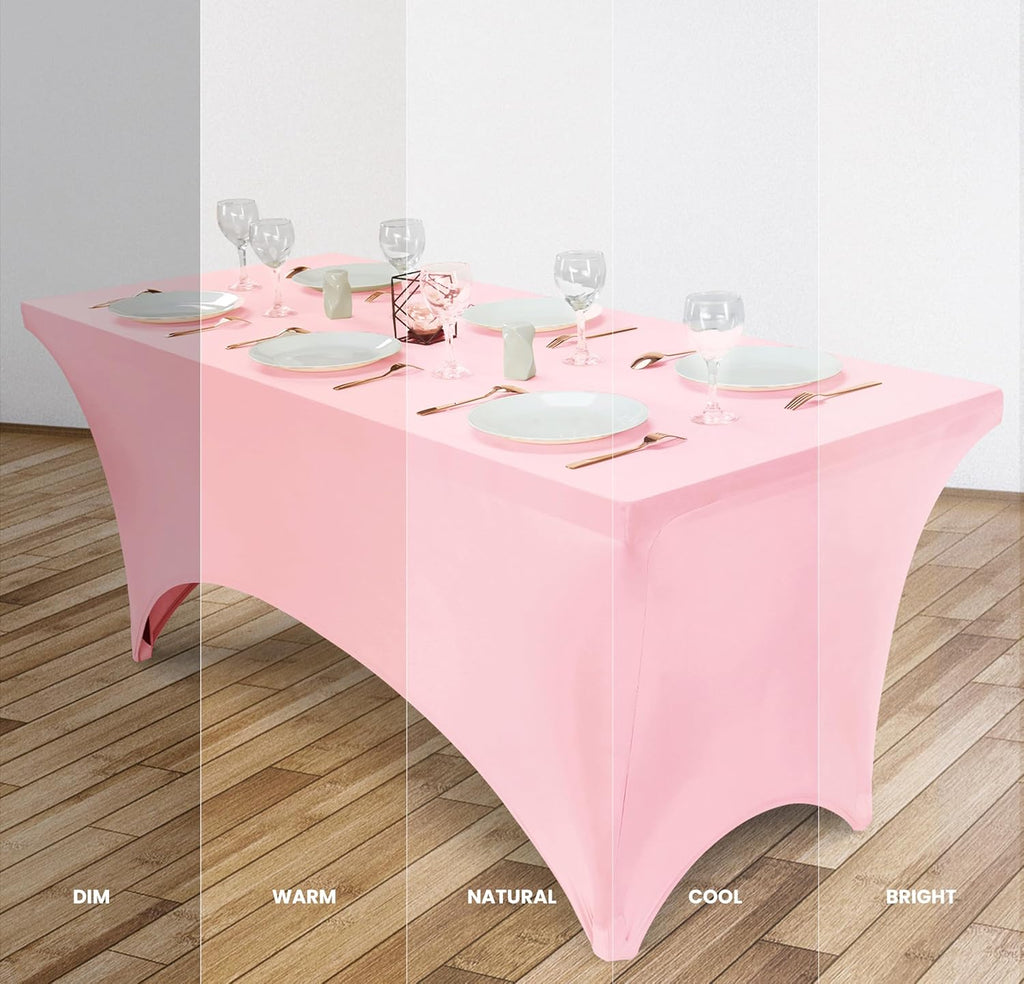 Utopia Kitchen 6FT Spandex Tablecloth [2 Pack, Pink] 200 GSM Stretch, Fitted, Washable and Wrinkle Resistant Table Cloth Rectangle Cover for Trade Shows, Wedding, Parties [72Lx30Wx30H Inch]