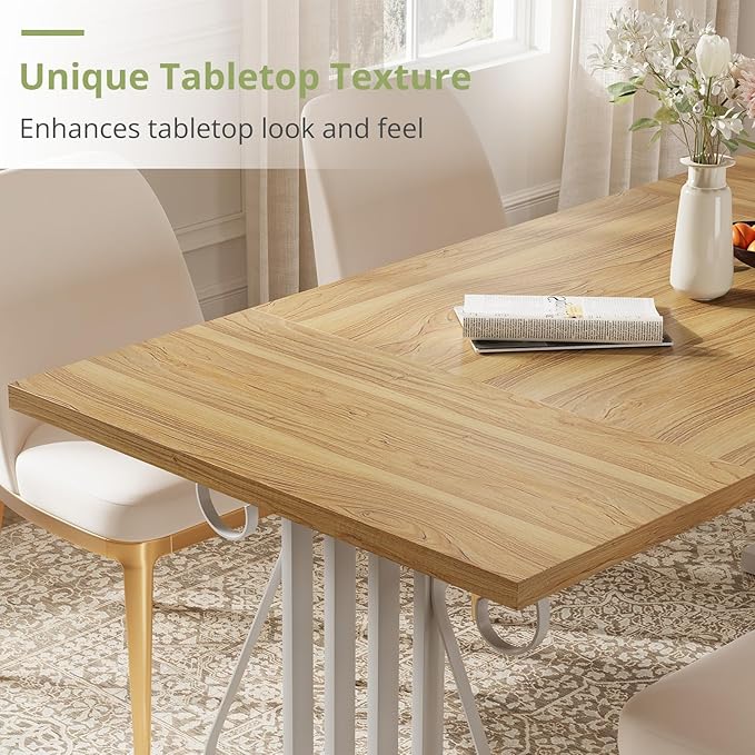 Dining Table for 4-6 People, 70.87'' Rectangular Dinner Table Modern Artistic Openwork Metal Legs for Dining Room, Kitchen, Living Room