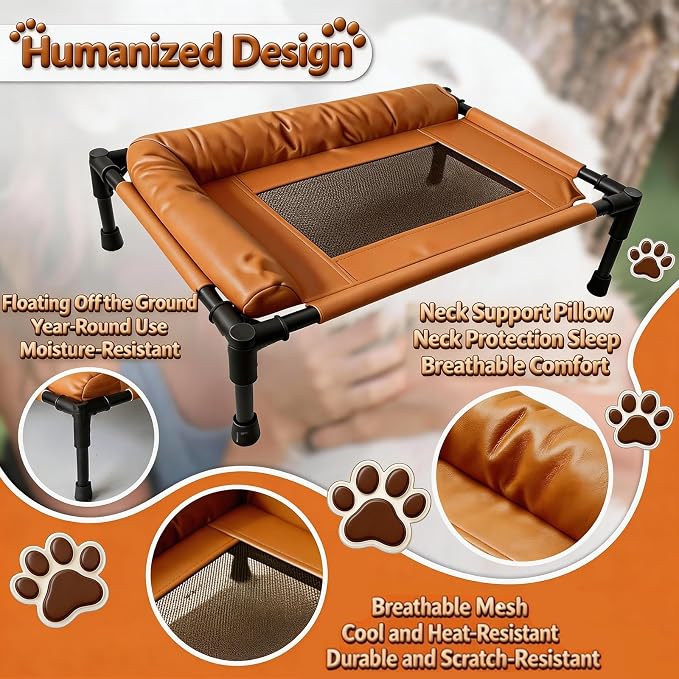 Small Elevated Dog Bed,Cooling Hammock with Soft Edge Pillow,Features Non-Slip Base Portable Pet Travel Cot,Indoor Outdoor Universal(31.5" L x 23.62" W x 6.69" H)