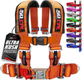 1pc 50 Cal Orange 4 Point Harness 2" straps, Racing Harness Seat Belt | Ultra Kush padding, Push Button quick release hardware. Universal Fit for UTV, RZR, race car