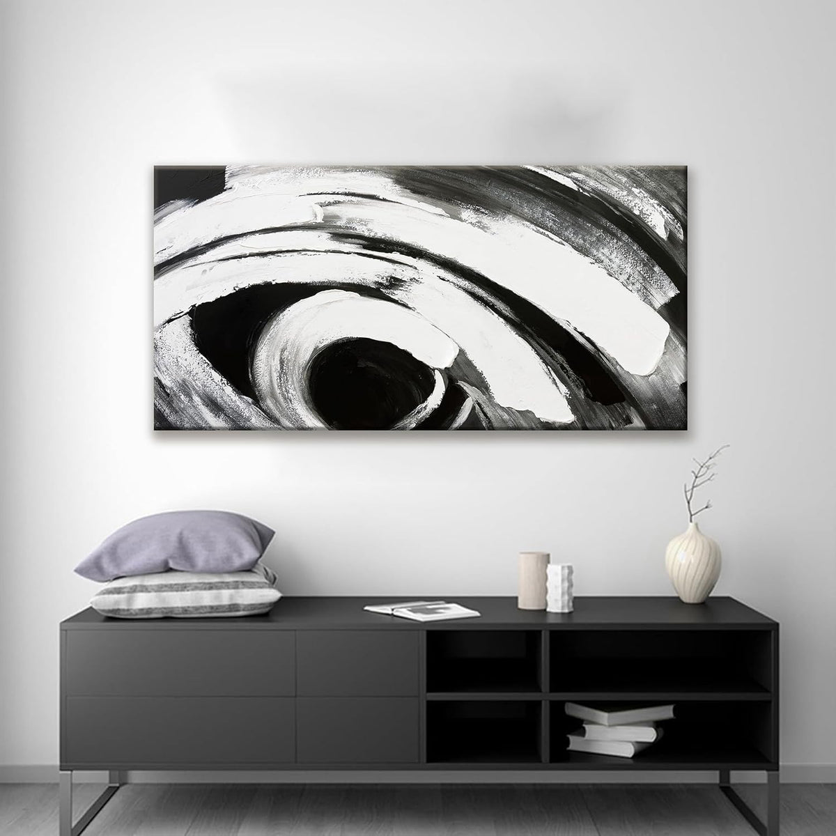 TAIJXAGSG Black And White Wall Art Modern Abstract Wall Decor Canvas Prints Picture Canvas Art Wall Decor Modern Wall Artwork Bedroom Living Room Office Decoration Ready To Hang 24"X48"